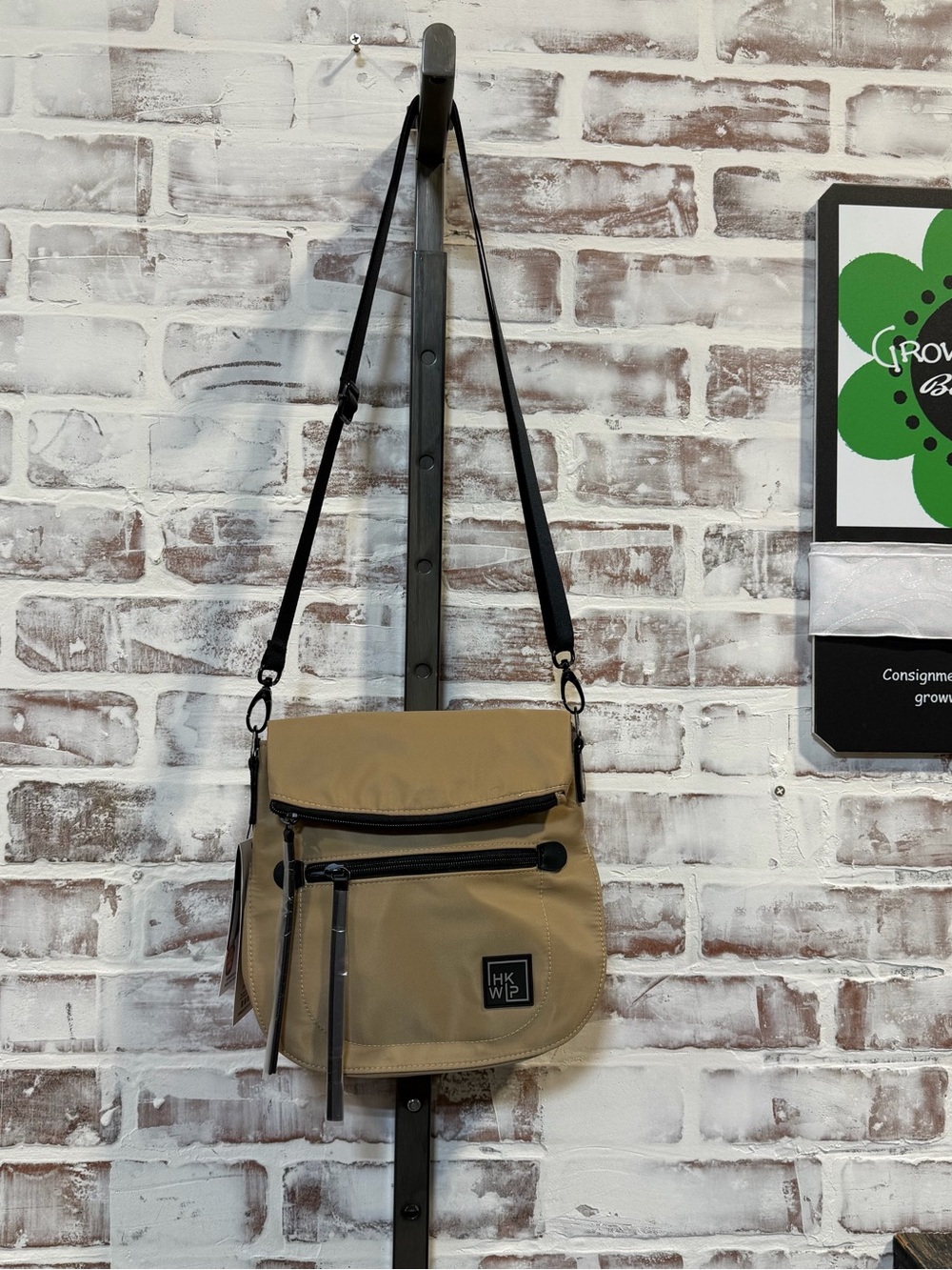 HK WPL Beige Crossbody Bag with Adjustable Black Strap